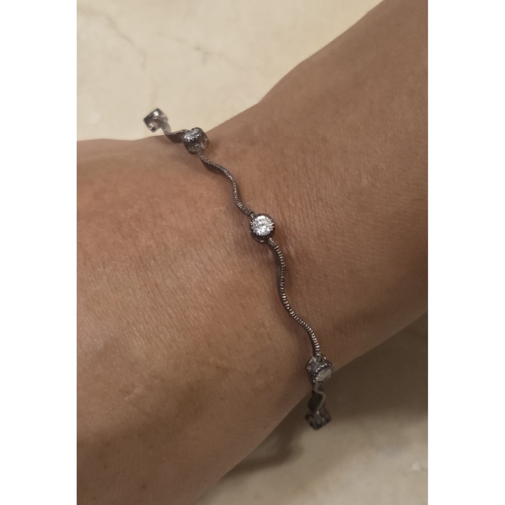 Unique Vintage Sterling Silver CZ Wave Link Tennis‎ Bracelet 6.5"